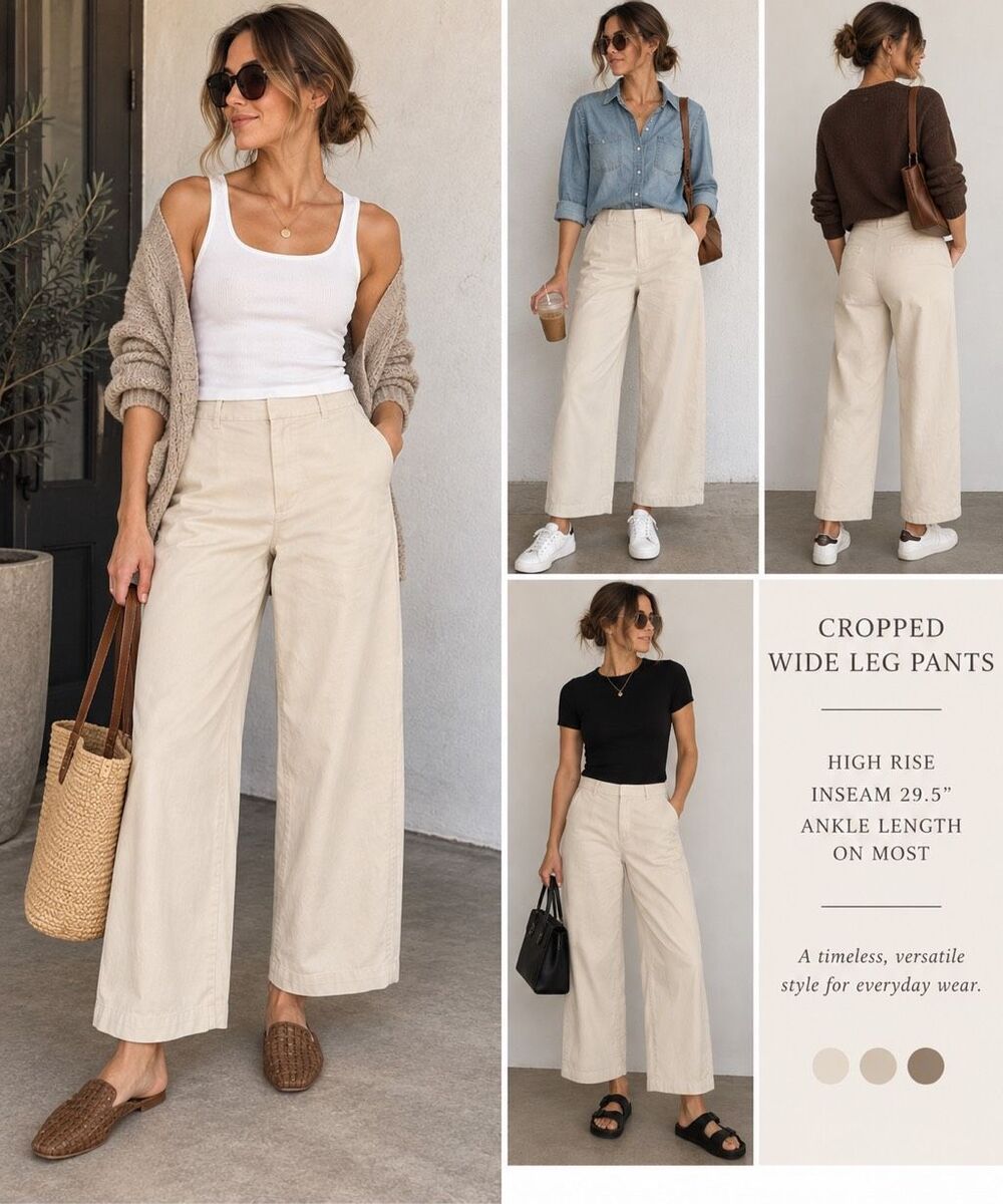Express NWT High Rise Cropped Wide Leg Pants Size 2 Cream Cotton Minimalist Coas